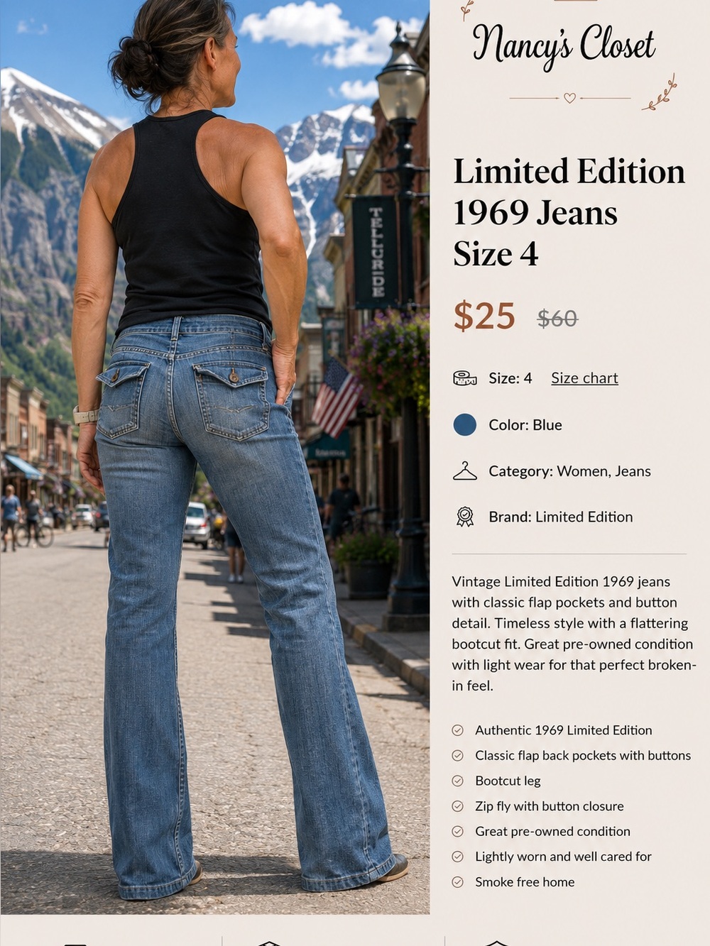 1969 Women's Blue Boot Cut Jeans - Size 4